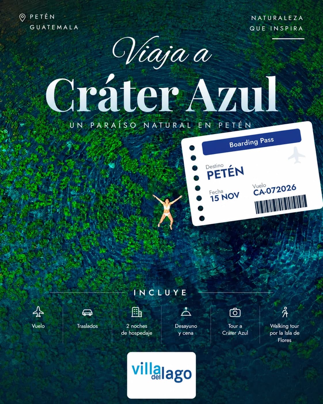 Paquete Cráter Azul con hospedaje en Villa del Lago